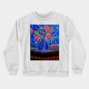 Abstract flowers in vase on a side table Crewneck Sweatshirt